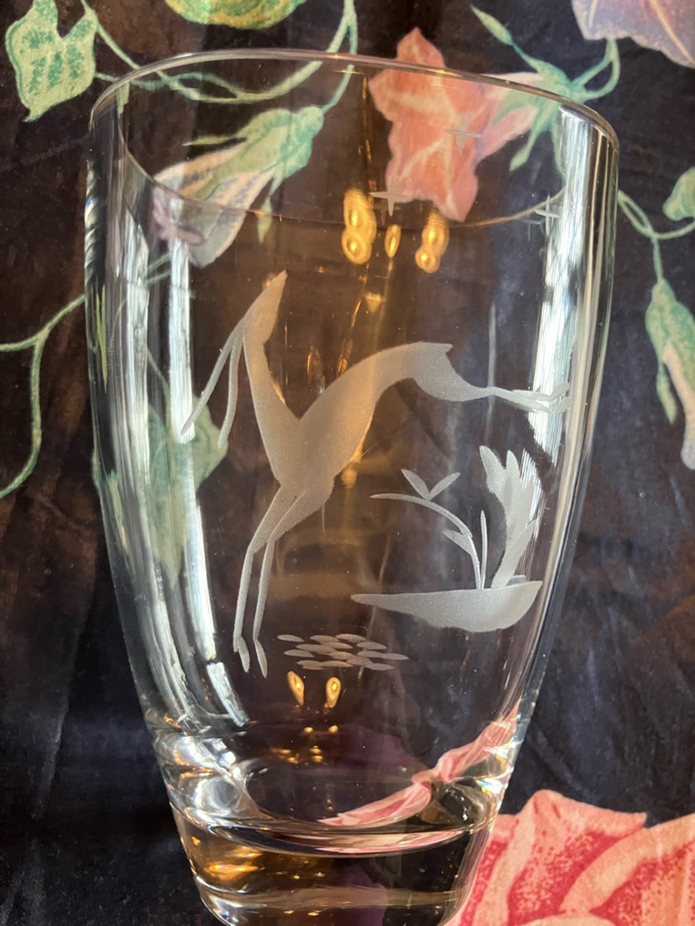CRYSTAL VASE VINTAGE MID CENTURY ETCHED DEER